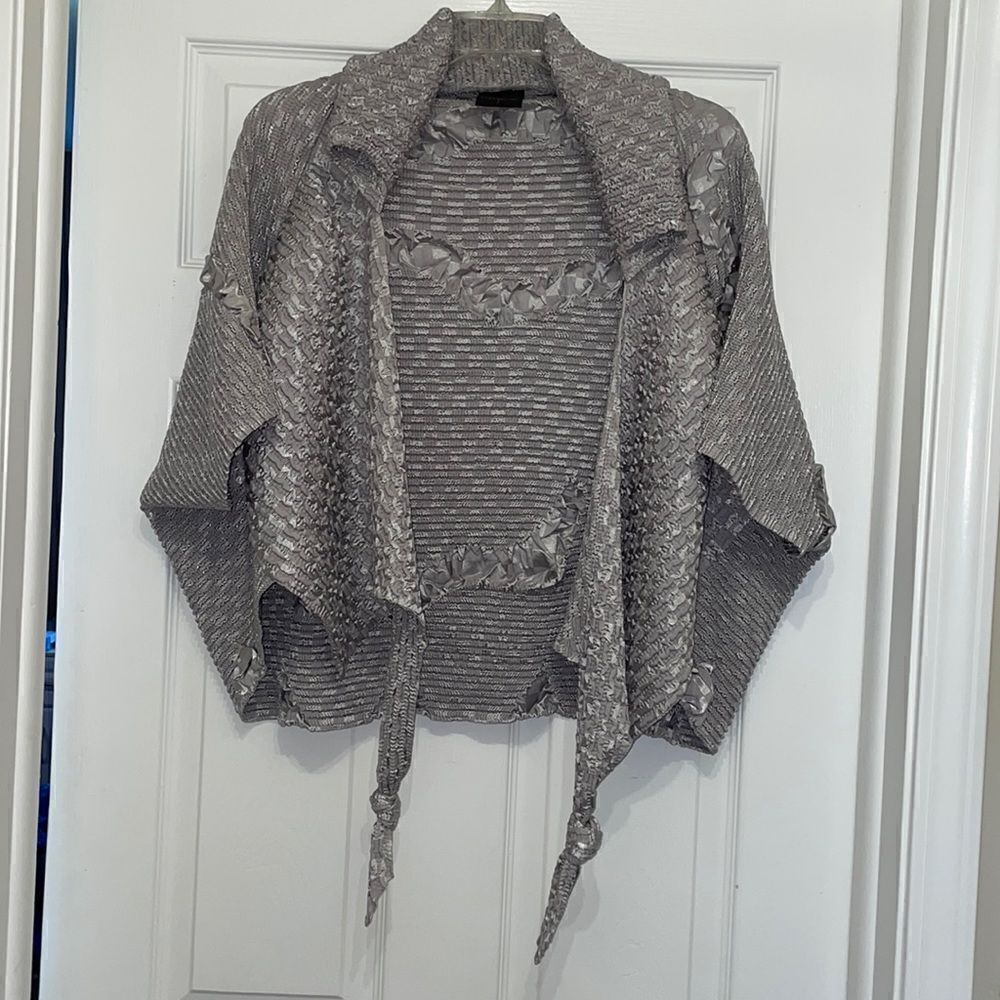 Candiss Cole Art-To-Wear Jacket Silver/Gray Puckered Open Front One Size